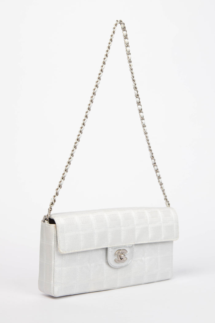 2000s Chanel Silver Travel Line East West Shoulder Bag