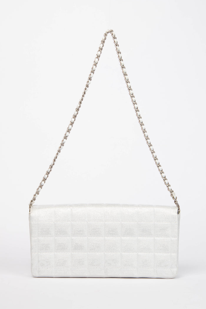 2000s Chanel Silver Travel Line East West Shoulder Bag