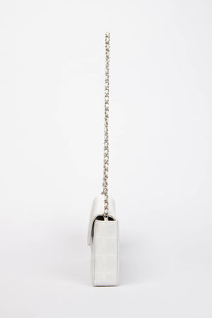 2000s Chanel Silver Travel Line East West Shoulder Bag