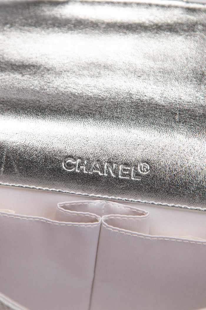 2000s Chanel Silver Travel Line East West Shoulder Bag