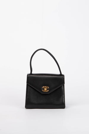 90s Chanel Black Lambskin Top Handle Bag 24k GHW