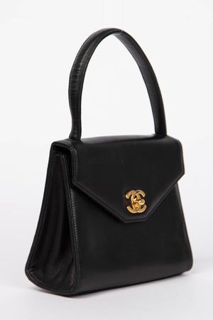 90s Chanel Black Lambskin Top Handle Bag 24k GHW