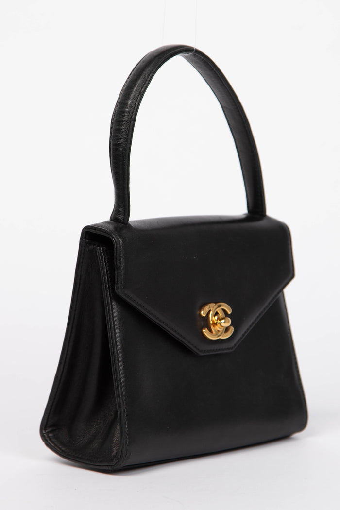 90s Chanel Black Lambskin Top Handle Bag 24k GHW
