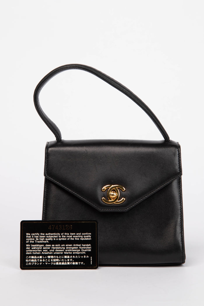 90s Chanel Black Lambskin Top Handle Bag 24k GHW