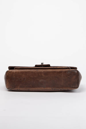 2000s Chanel Brown Leather Graffiti Shoulder Bag