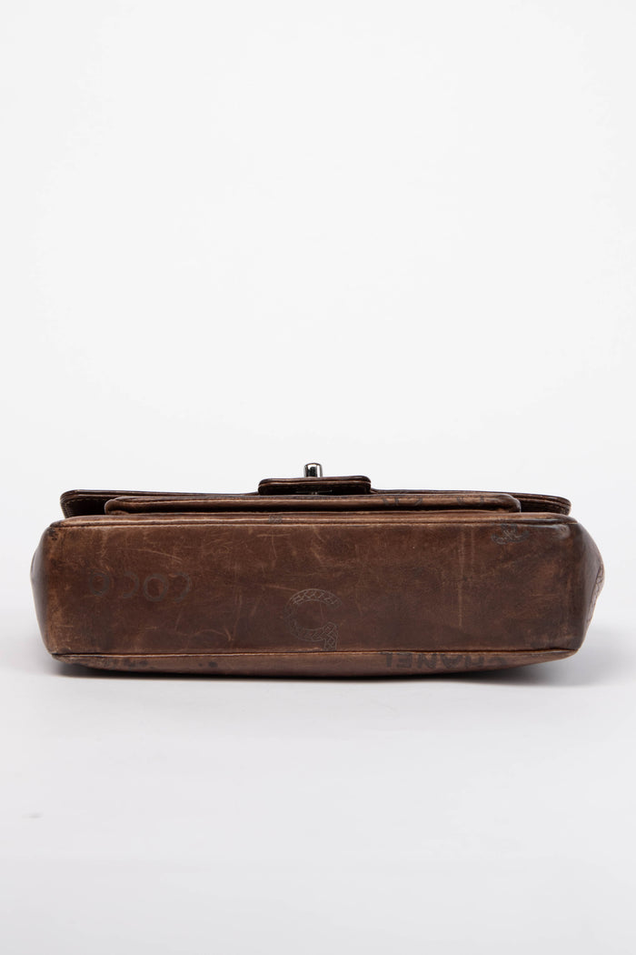 2000s Chanel Brown Leather Graffiti Shoulder Bag
