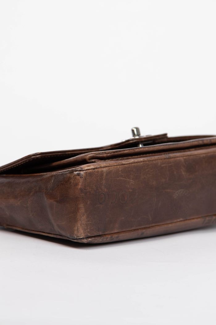 2000s Chanel Brown Leather Graffiti Shoulder Bag