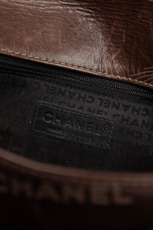 2000s Chanel Brown Leather Graffiti Shoulder Bag
