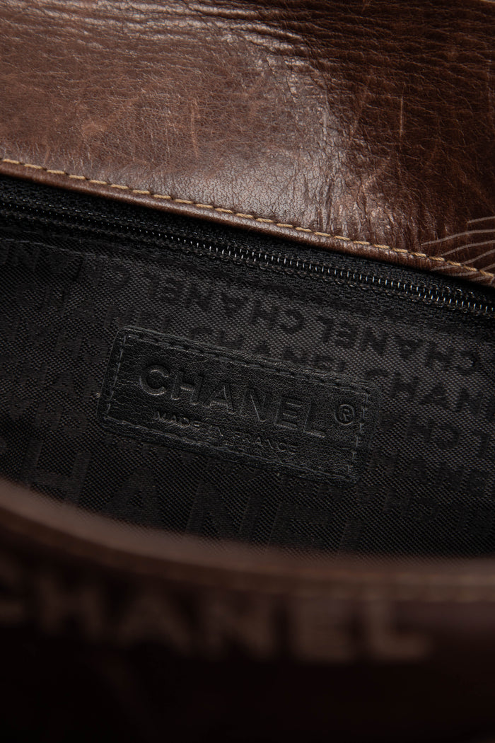 2000s Chanel Brown Leather Graffiti Shoulder Bag