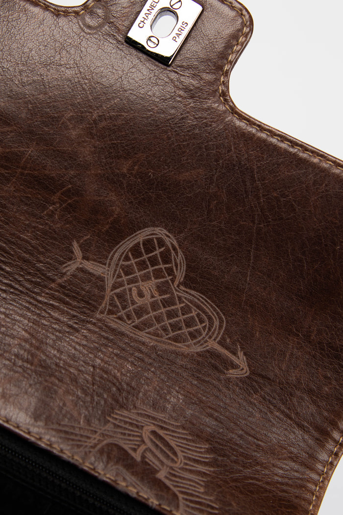 2000s Chanel Brown Leather Graffiti Shoulder Bag
