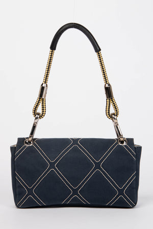 2000s Chanel Navy Stitched Canvas No.5 Single Flap Bag