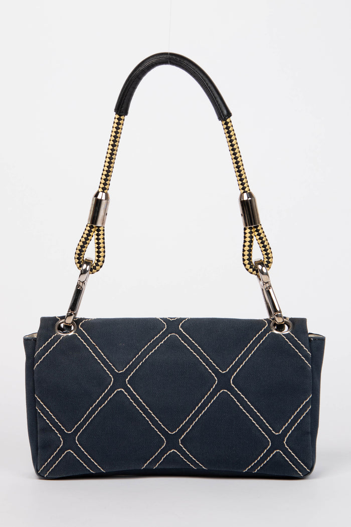 2000s Chanel Navy Stitched Canvas No.5 Single Flap Bag
