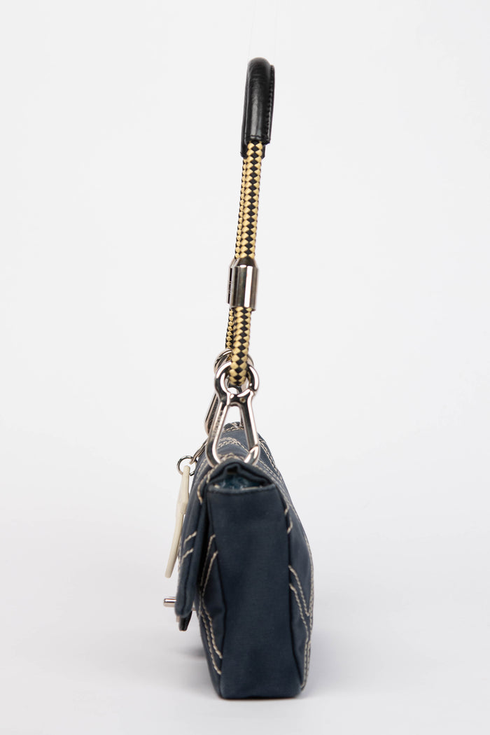 2000s Chanel Navy Stitched Canvas No.5 Single Flap Bag