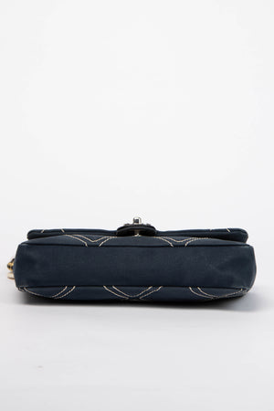 2000s Chanel Navy Stitched Canvas No.5 Single Flap Bag