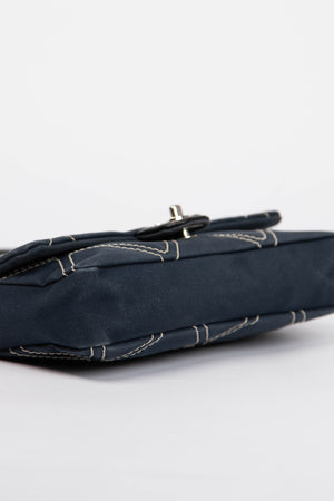2000s Chanel Navy Stitched Canvas No.5 Single Flap Bag