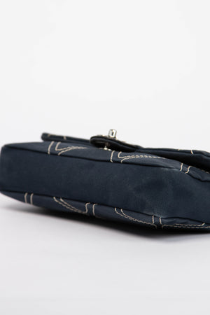 2000s Chanel Navy Stitched Canvas No.5 Single Flap Bag