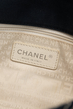 2000s Chanel Navy Stitched Canvas No.5 Single Flap Bag