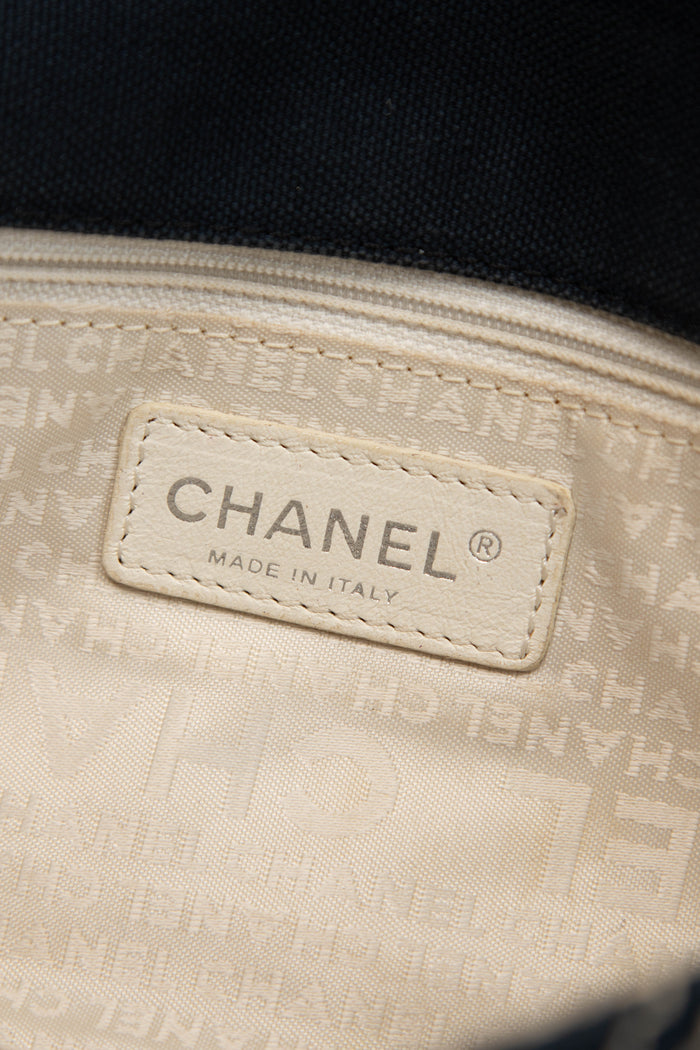 2000s Chanel Navy Stitched Canvas No.5 Single Flap Bag