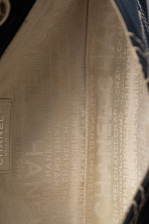 2000s Chanel Navy Stitched Canvas No.5 Single Flap Bag