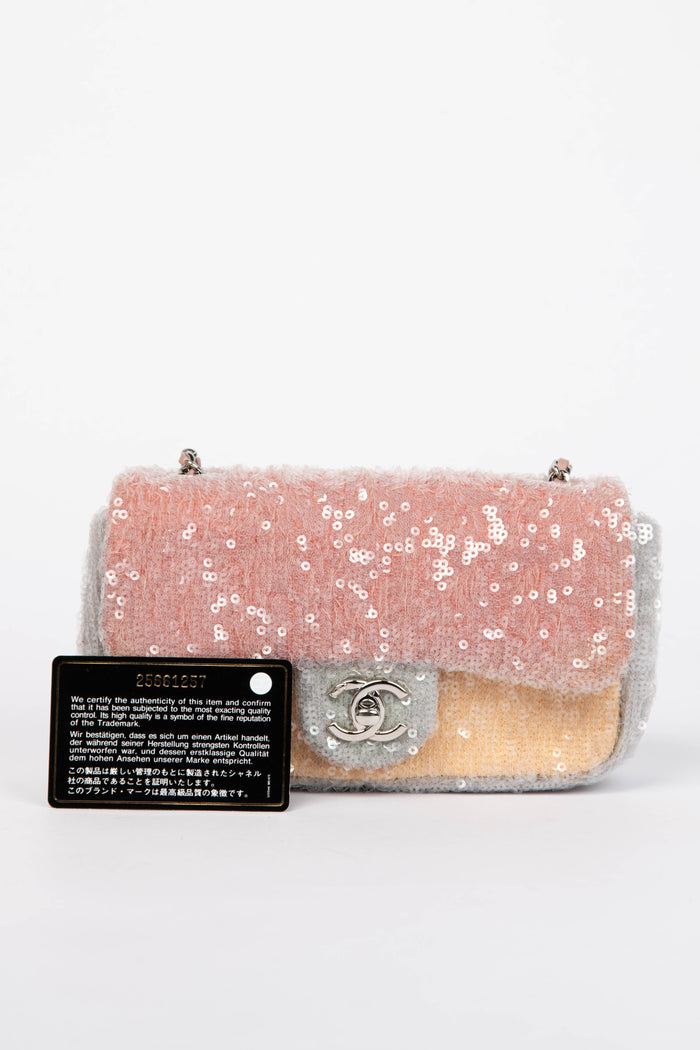 RARE 2018 Chanel Pastel Sequin Mini Flap Shoulder Bag