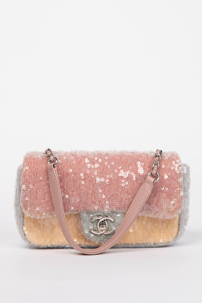 RARE 2018 Chanel Pastel Sequin Mini Flap Shoulder Bag