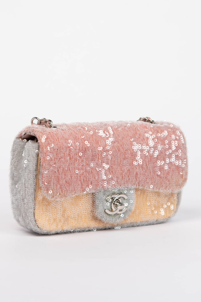 RARE 2018 Chanel Pastel Sequin Mini Flap Shoulder Bag