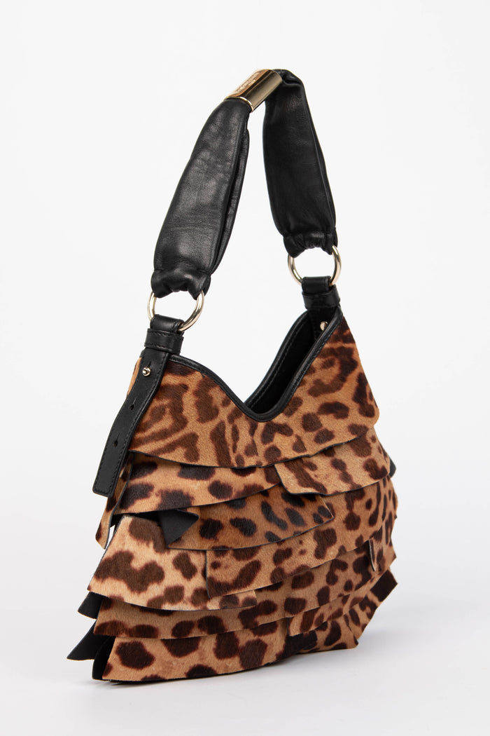 Vintage Yves Saint Laurent Leopard Print Pony Hair St Tropez Shoulder Bag