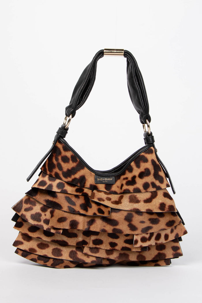 Vintage Yves Saint Laurent Leopard Print Pony Hair St Tropez Shoulder Bag