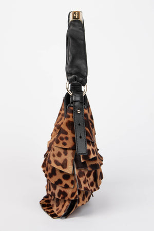 Vintage Yves Saint Laurent Leopard Print Pony Hair St Tropez Shoulder Bag