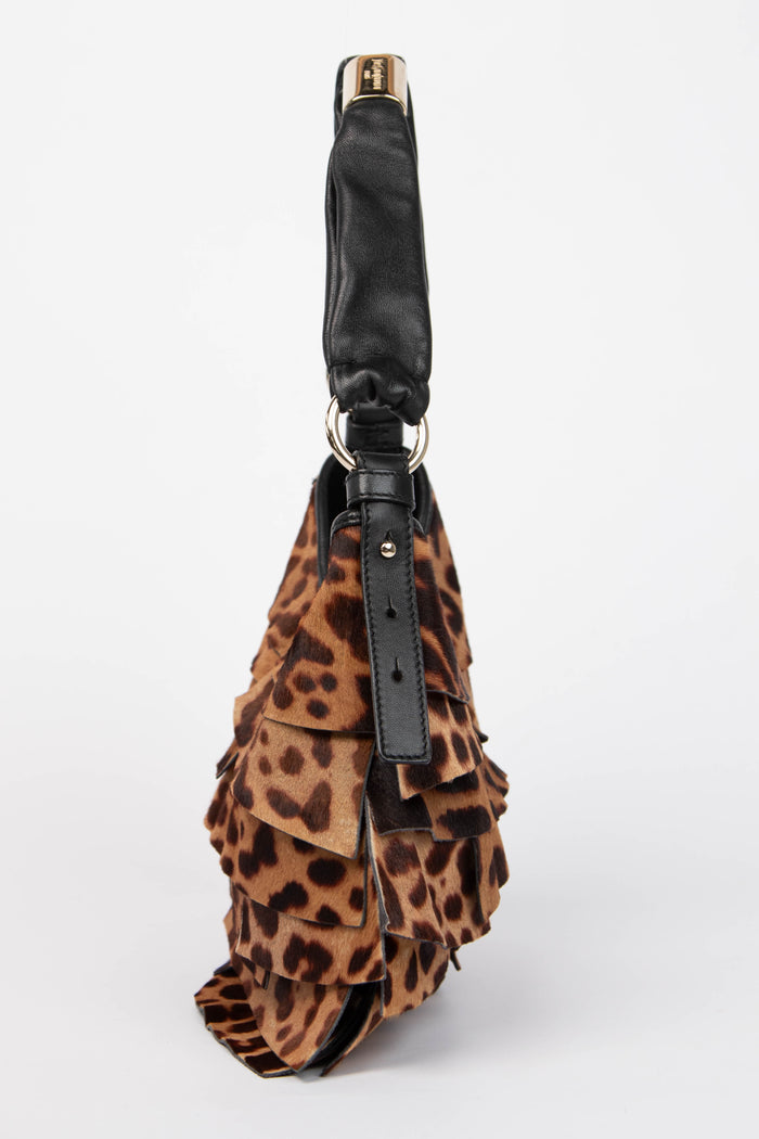 Vintage Yves Saint Laurent Leopard Print Pony Hair St Tropez Shoulder Bag