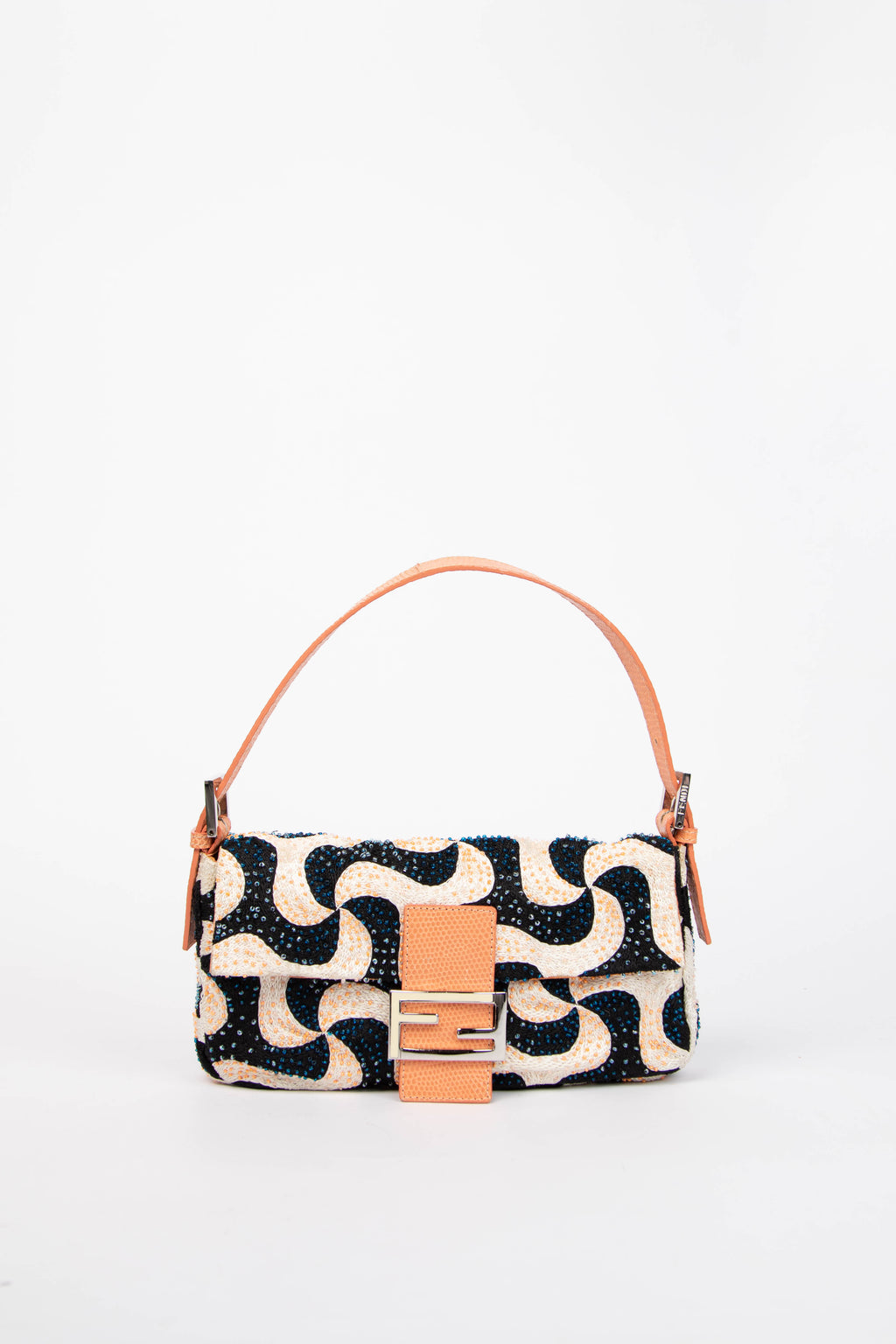 Vintage Fendi Swirl Beaded Baguette Shoulder Bag