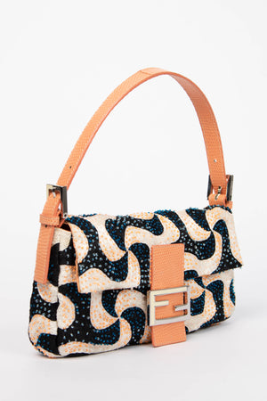 Vintage Fendi Swirl Beaded Baguette Shoulder Bag