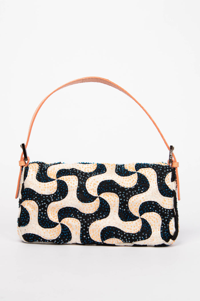 Vintage Fendi Swirl Beaded Baguette Shoulder Bag