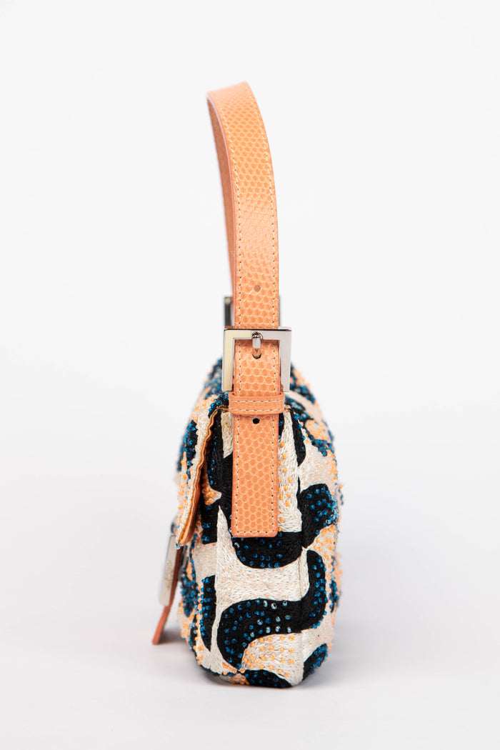 Vintage Fendi Swirl Beaded Baguette Shoulder Bag