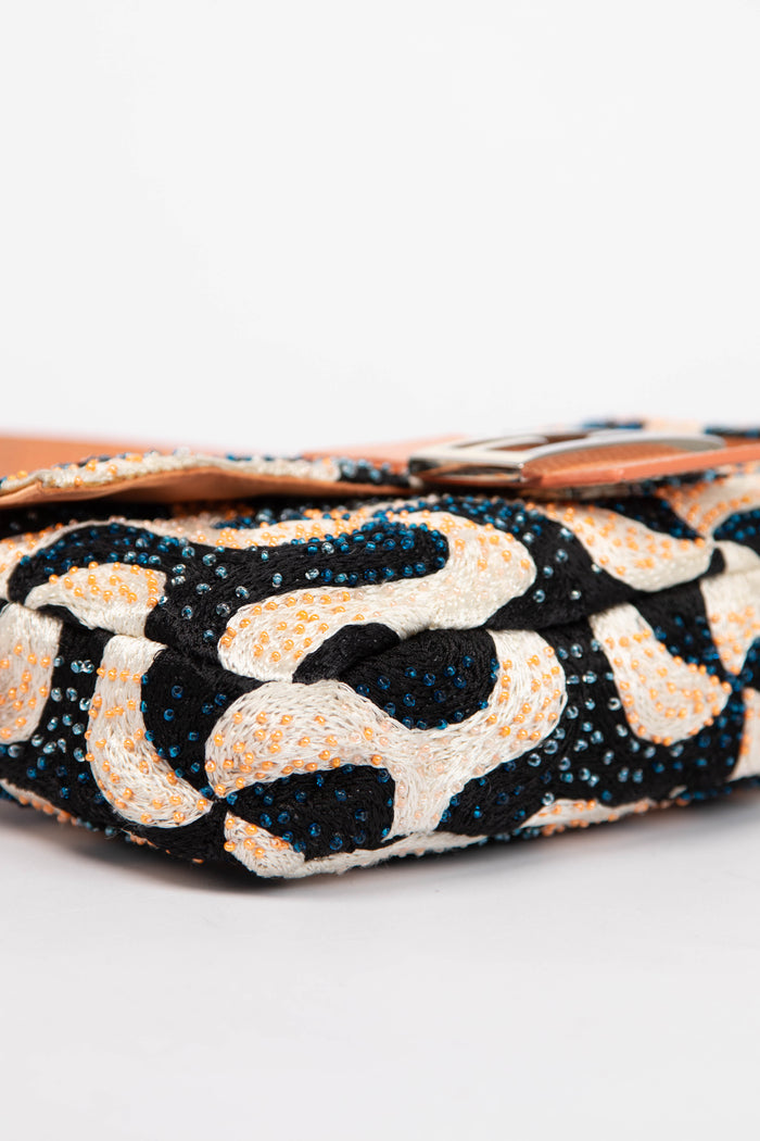 Vintage Fendi Swirl Beaded Baguette Shoulder Bag