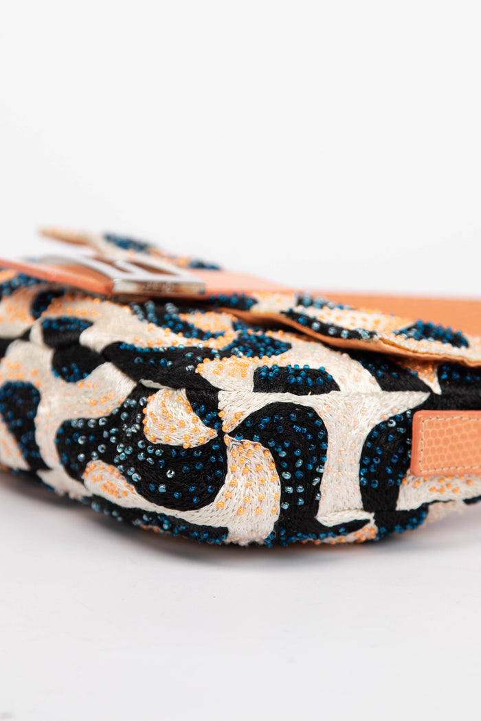 Vintage Fendi Swirl Beaded Baguette Shoulder Bag