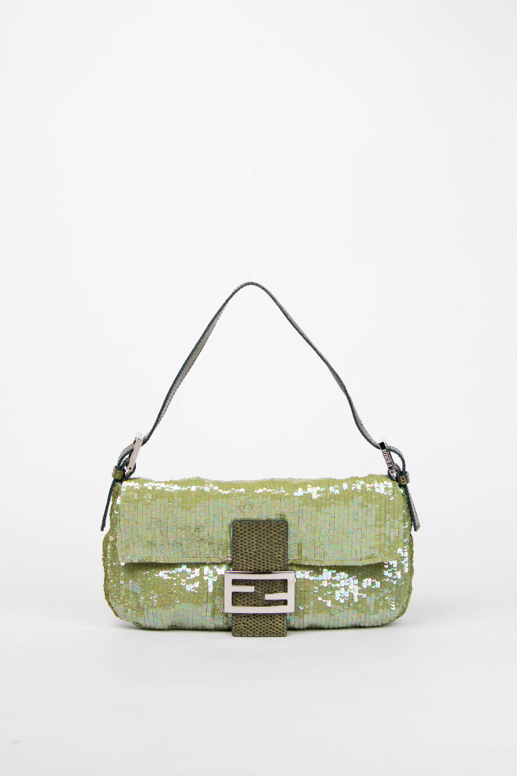 RARE Fendi Green Sequin and Python Leather Baguette Bag