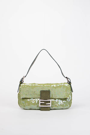 RARE Fendi Green Sequin and Python Leather Baguette Bag