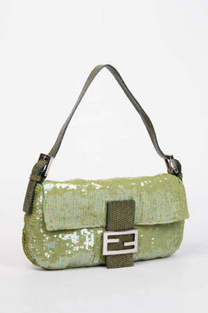RARE Fendi Green Sequin and Python Leather Baguette Bag