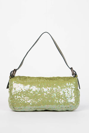 RARE Fendi Green Sequin and Python Leather Baguette Bag