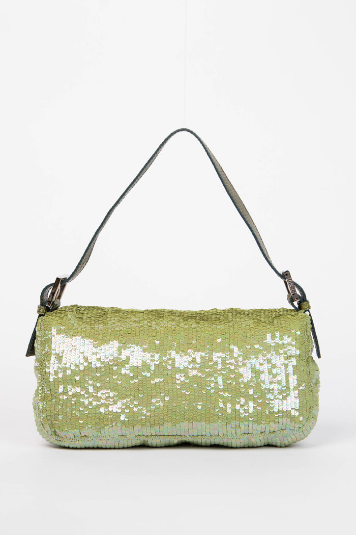 RARE Fendi Green Sequin and Python Leather Baguette Bag