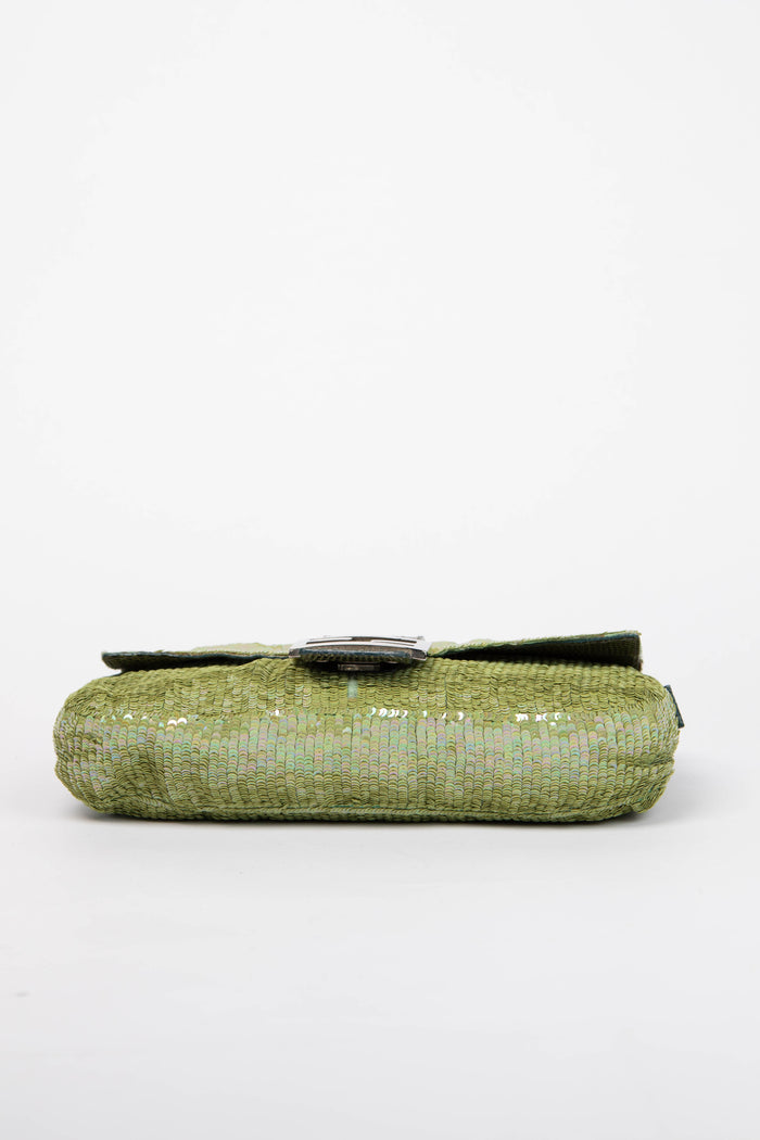 RARE Fendi Green Sequin and Python Leather Baguette Bag