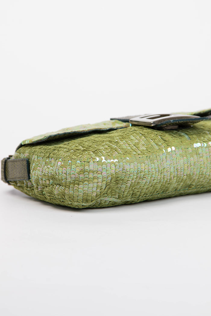 RARE Fendi Green Sequin and Python Leather Baguette Bag