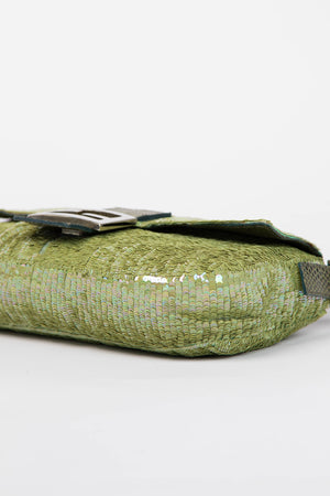 RARE Fendi Green Sequin and Python Leather Baguette Bag