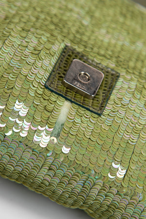 RARE Fendi Green Sequin and Python Leather Baguette Bag