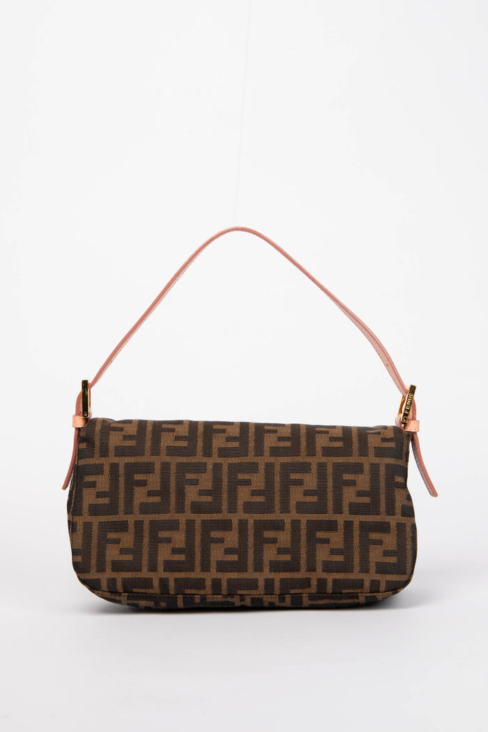 RARE Fendi Zucca Flower Embellished Baguette Shoulder Bag