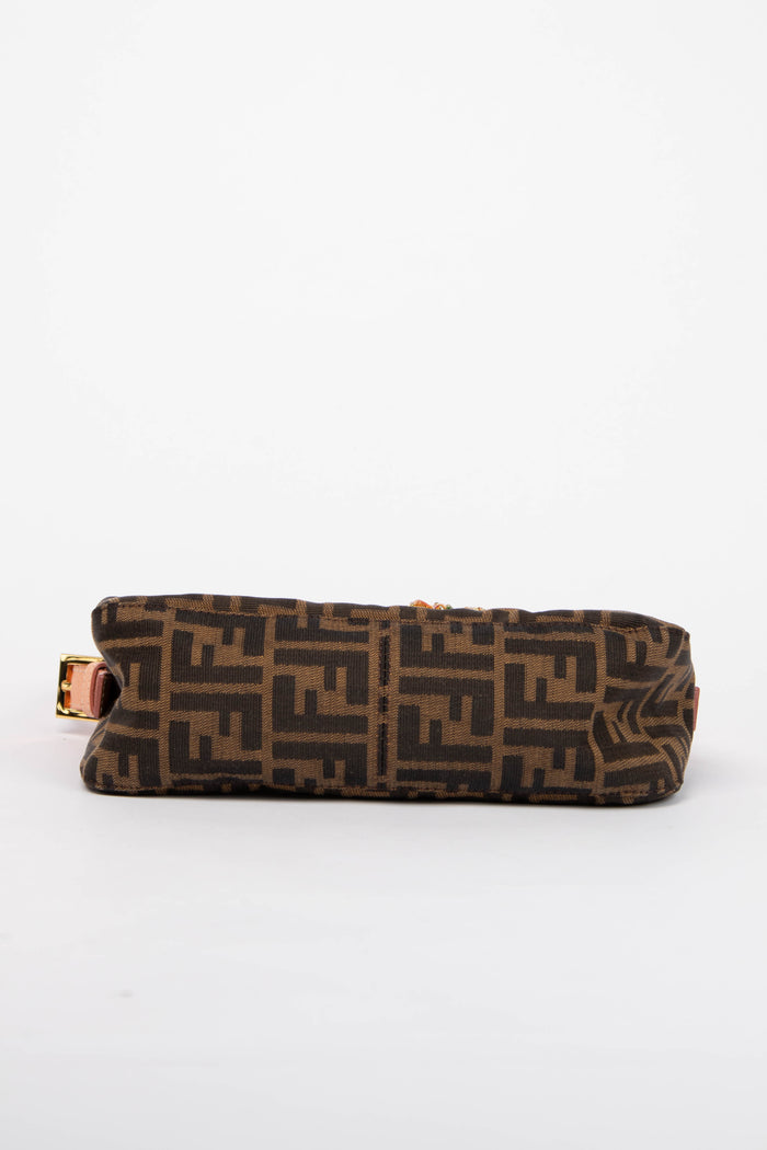 RARE Fendi Zucca Flower Embellished Baguette Shoulder Bag
