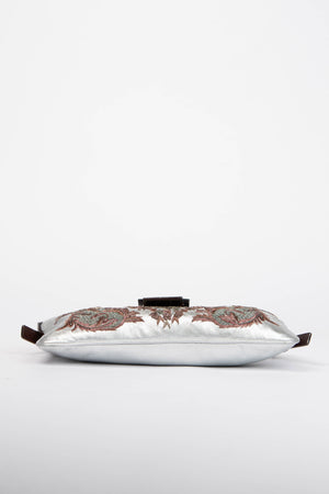 Vintage Fendi Silver Embroidered Leather Shoulder Bag