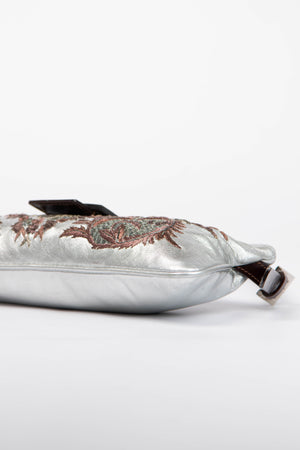 Vintage Fendi Silver Embroidered Leather Shoulder Bag