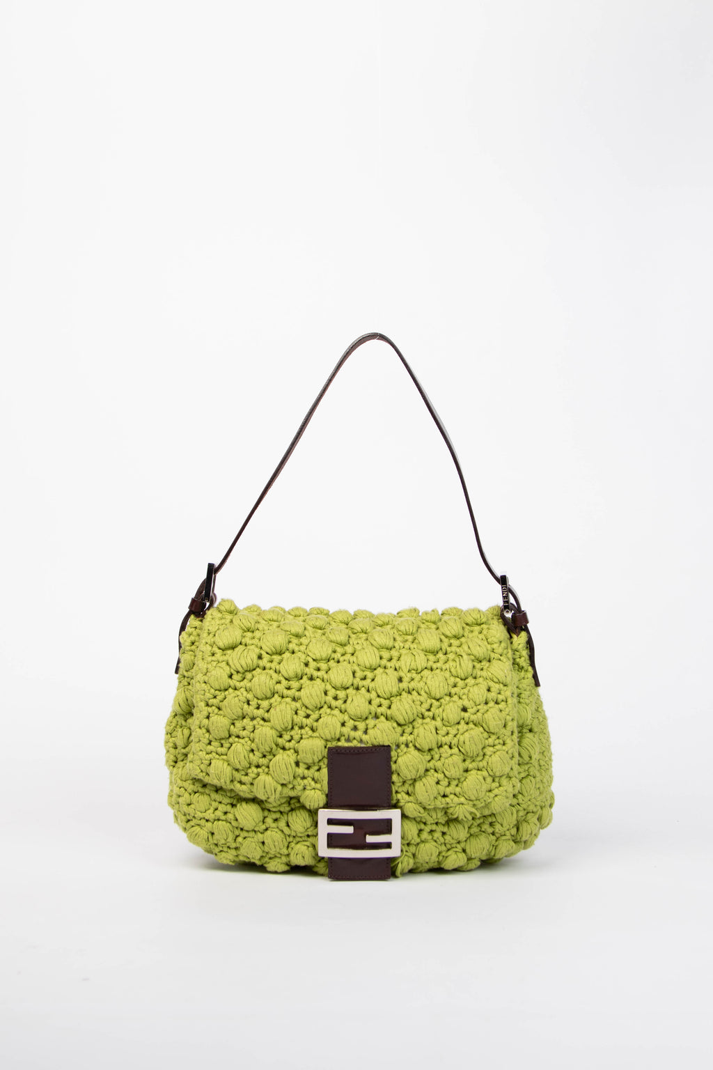 Vintage Fendi Green Knitted Mamma Baguette Shoulder Bag